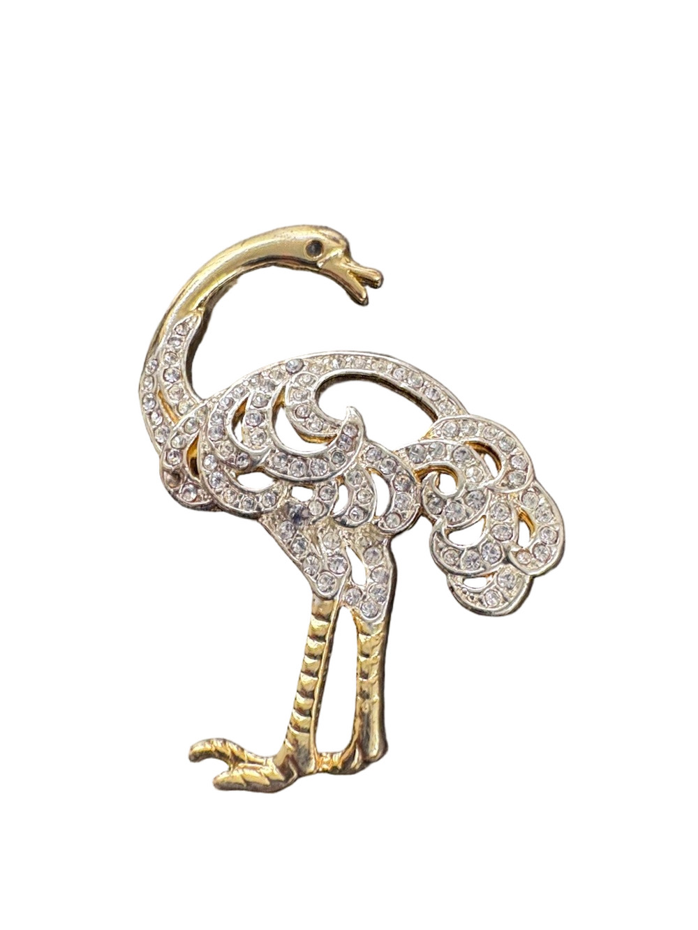 Vintage Gold Tone Crystal Ostrich Brooch - Sparkling Statement Piece 1960s